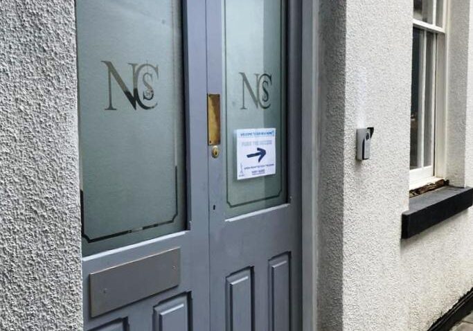 The entrance door to LR Podiatry Clinic in the Cathedral Quarter of Sheffield