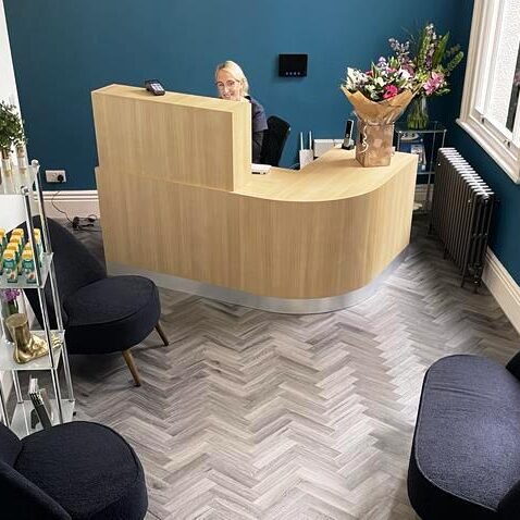 The reception area inside LR Podiatry, Cathedral Quarter, Sheffield